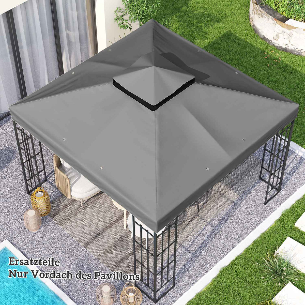 Outsuuny Replacement Roof for Gazebo 3x3m Waterproof Gazebo Roof Double Roof Replacement Cover for Garden Gazebo Oxford Fabric Replacement Parts 370gsm Dark Gray