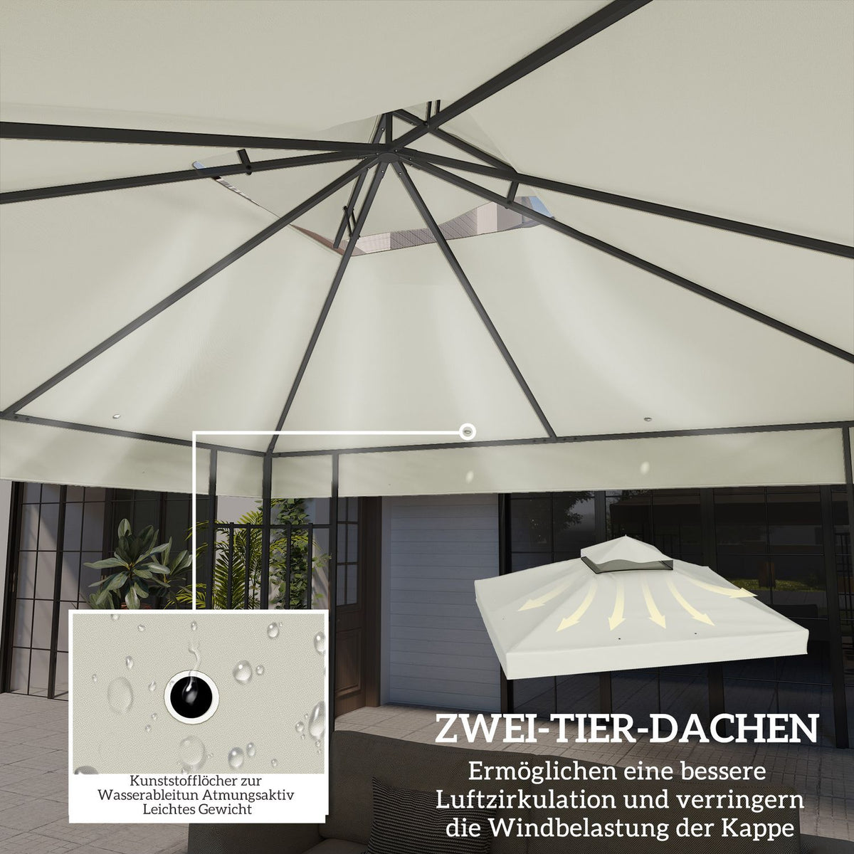 Outsuuny Replacement Roof for Gazebo 3x3m Waterproof Gazebo Roof Double Roof Replacement Cover for Garden Gazebo Oxford Fabric Replacement Parts 370gsm Light Gray