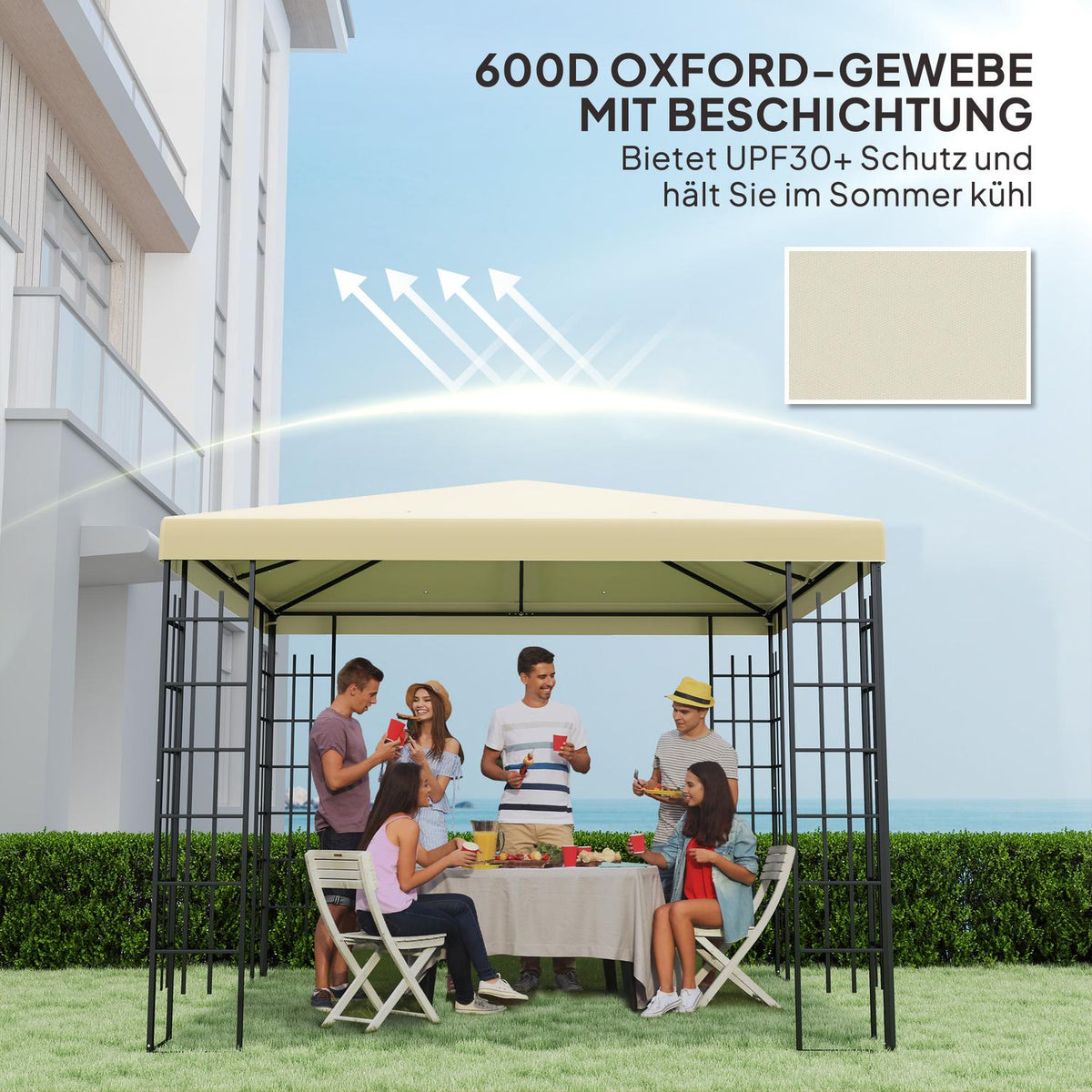 Outsuuny Replacement Roof for Gazebo 3x3m Waterproof Gazebo Roof Replacement Cover for Garden Gazebo Oxford Fabric Replacement Parts 370gsm Cream White
