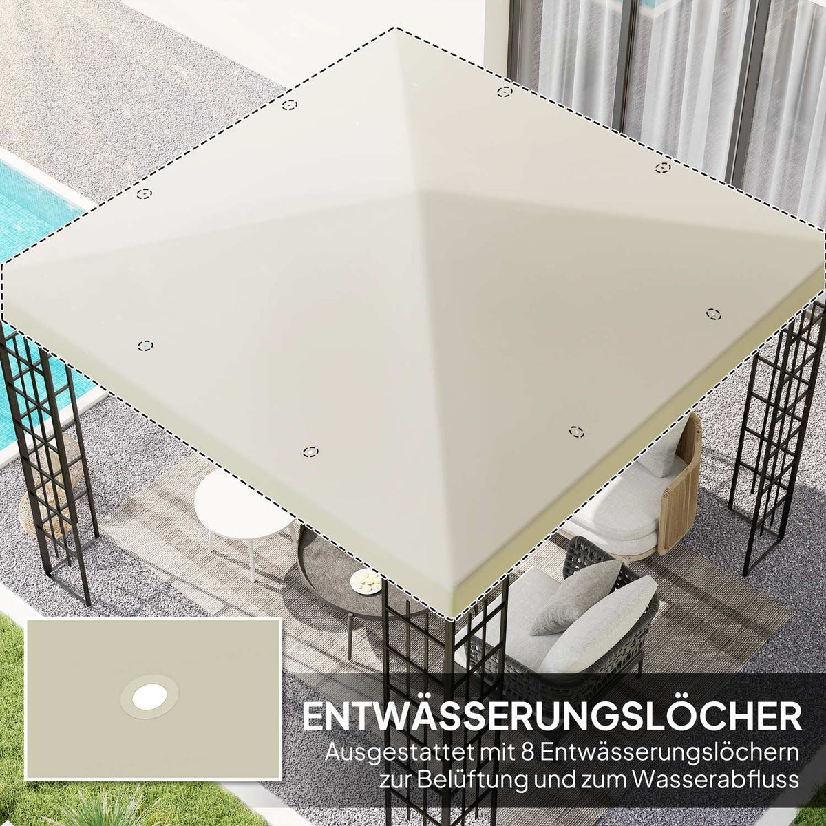 Outsuuny Replacement Roof for Gazebo 3x3m Waterproof Gazebo Roof Replacement Cover for Garden Gazebo Oxford Fabric Replacement Parts 370gsm Cream White
