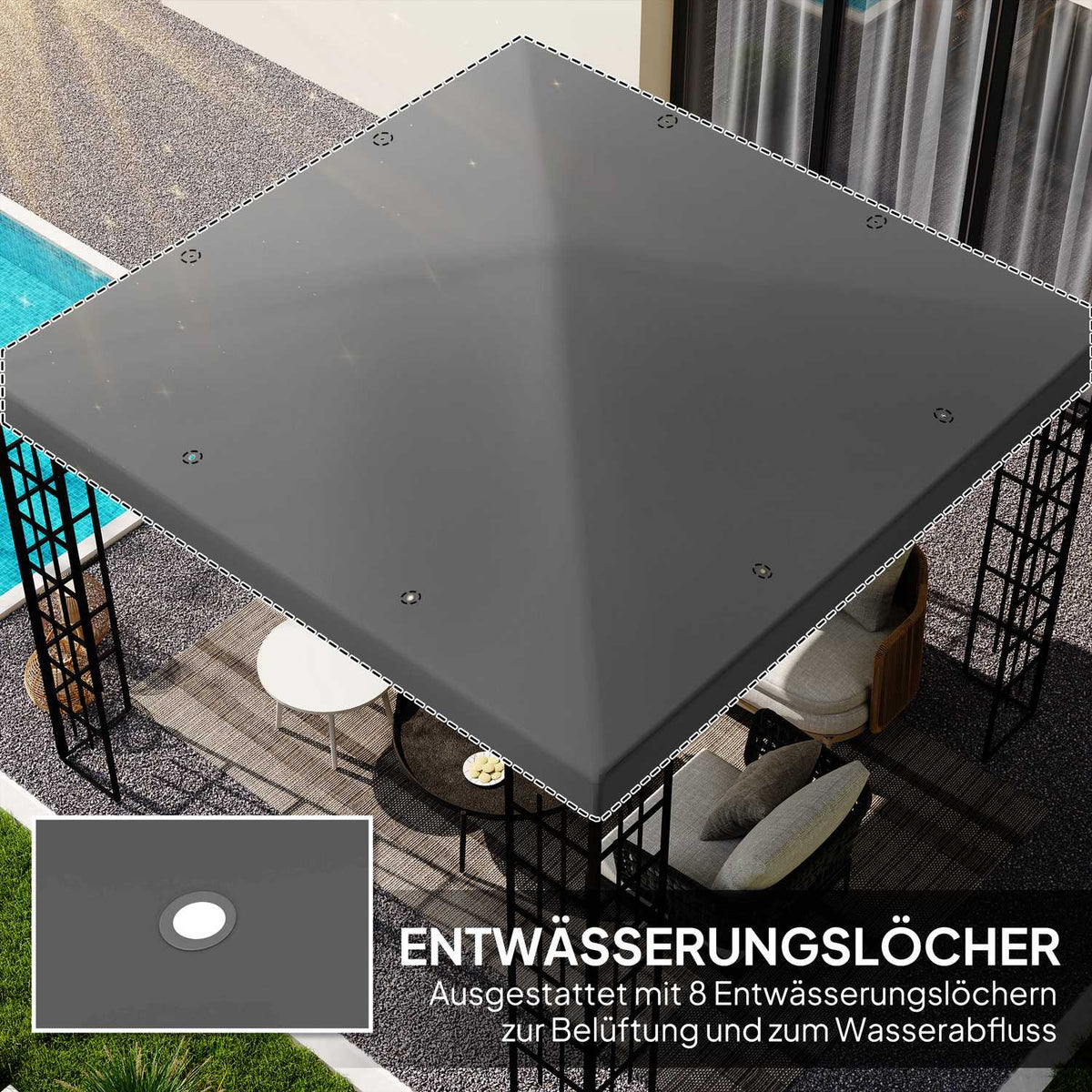 Outsuuny Replacement Roof for Gazebo 3x3m Waterproof Gazebo Roof Replacement Cover for Garden Gazebo Oxford Fabric Replacement Parts 370gsm Dark Gray