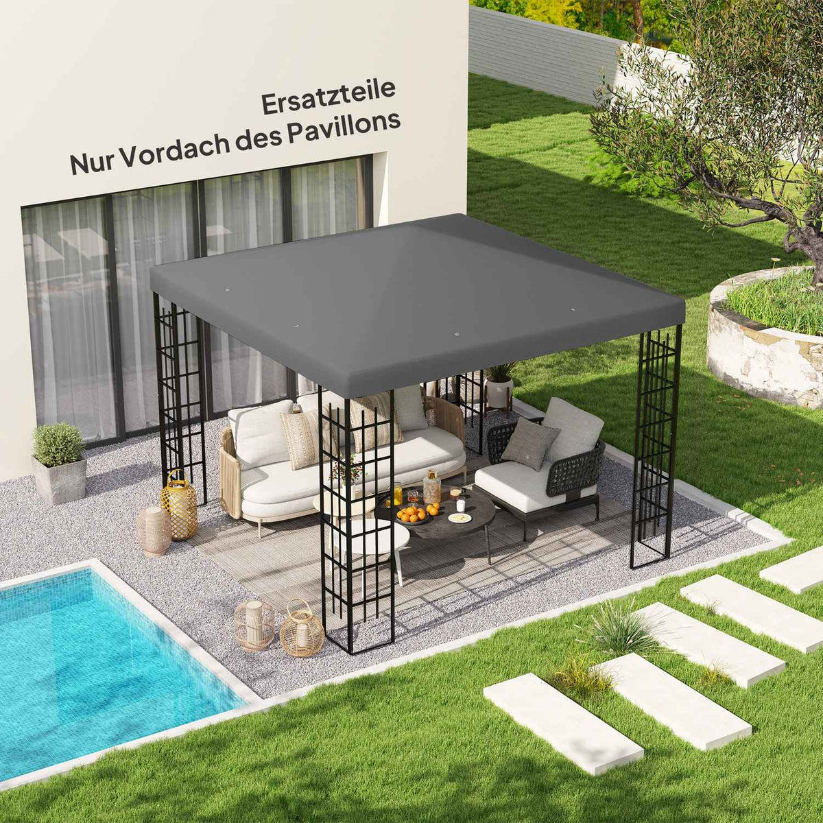 Outsuuny Replacement Roof for Gazebo 3x3m Waterproof Gazebo Roof Replacement Cover for Garden Gazebo Oxford Fabric Replacement Parts 370gsm Dark Gray