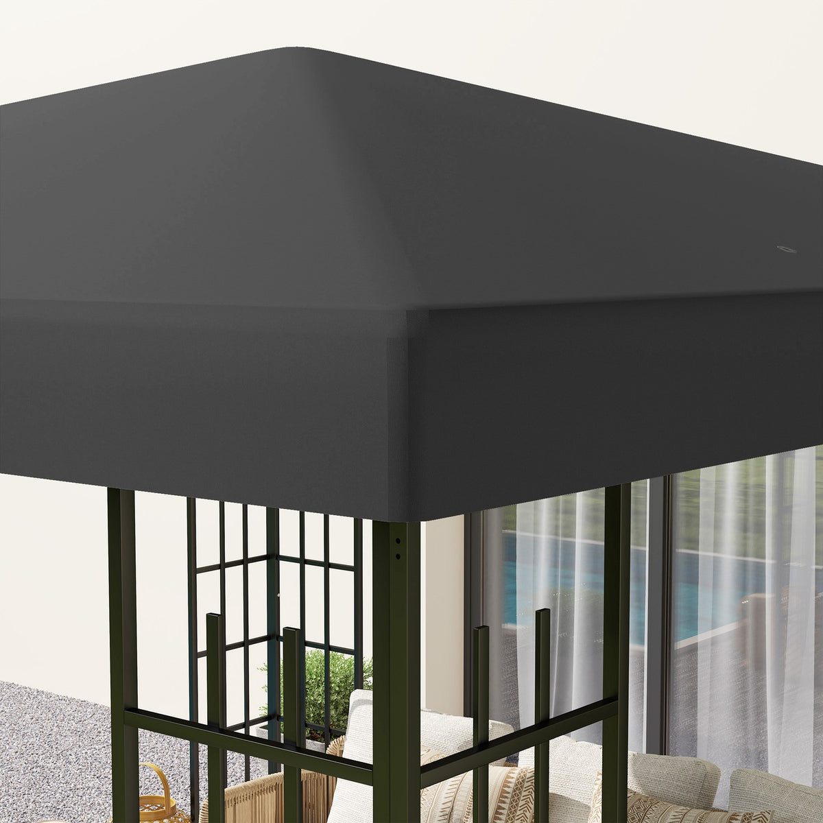 Outsuuny Replacement Roof for Gazebo 3x3m Waterproof Gazebo Roof Replacement Cover for Garden Gazebo Oxford Fabric Replacement Parts 370gsm Dark Gray
