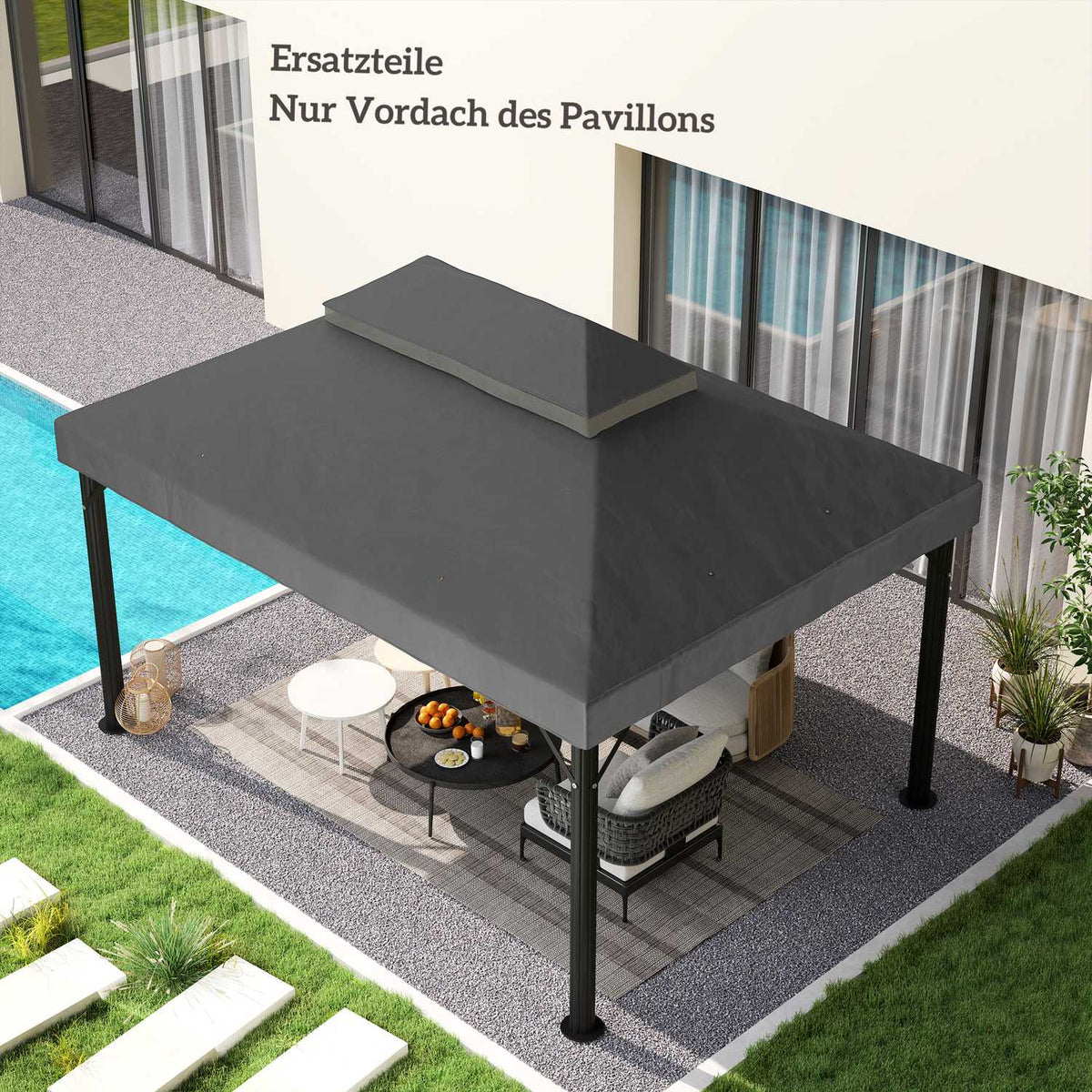 Outsuuny Replacement Roof for Gazebo 3 x 4m Waterproof Gazebo Roof Double Roof Replacement Cover for Garden Gazebo Oxford Fabric Replacement Parts 370gsm Dark Gray