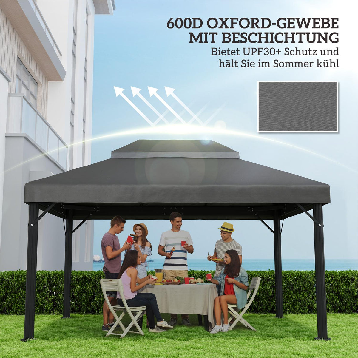 Outsuuny Replacement Roof for Gazebo 3 x 4m Waterproof Gazebo Roof Double Roof Replacement Cover for Garden Gazebo Oxford Fabric Replacement Parts 370gsm Dark Gray