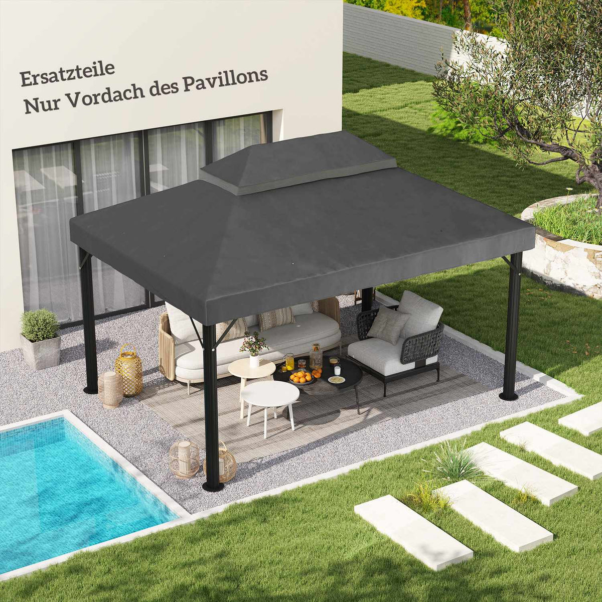 Outsuuny Replacement Roof for Gazebo 3 x 4m Waterproof Gazebo Roof Double Roof Replacement Cover for Garden Gazebo Oxford Fabric Replacement Parts 370gsm Dark Gray
