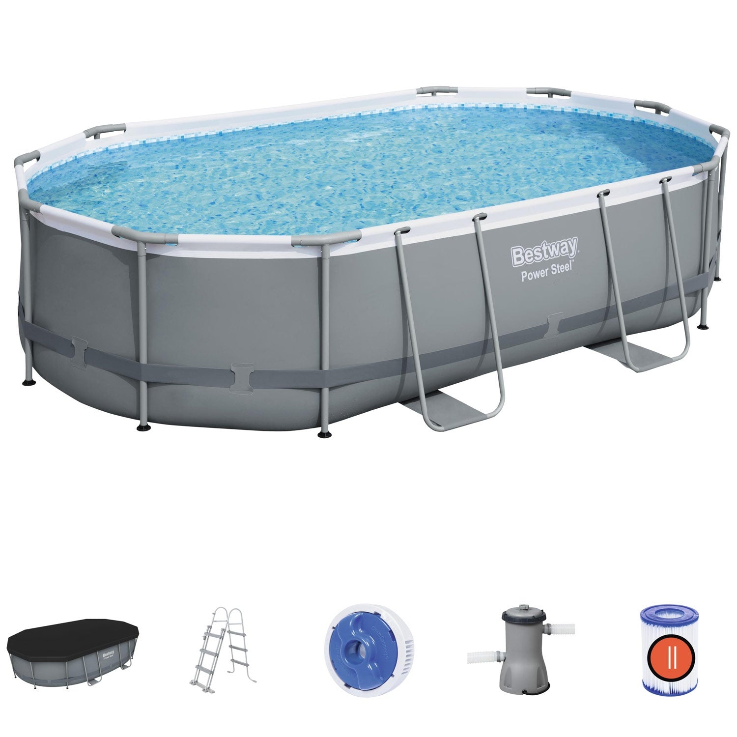 Oval Above-Ground Pool Set, 4.88m x 3.05m x 1.07m