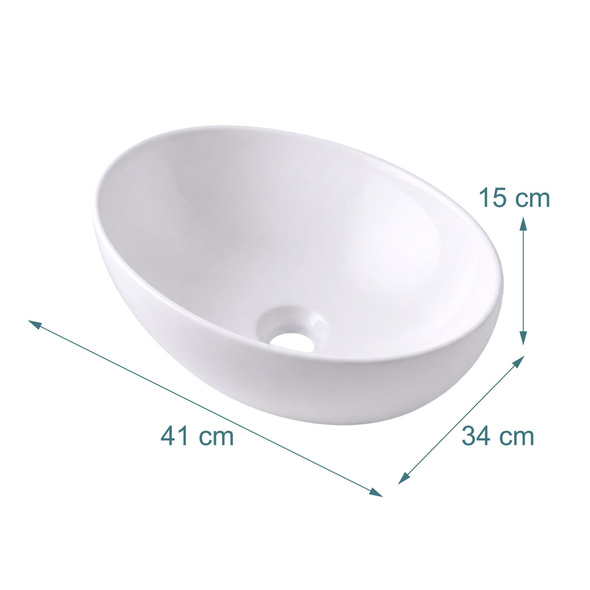 Oval Ceramic Countertop Washbasin, 41 x 34 cm, White