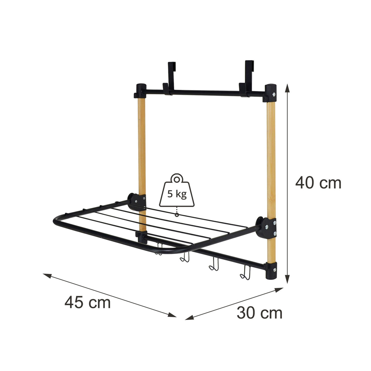 Over-Door Clothes Dryer, Steel & Bamboo, 1.7m Drying Length