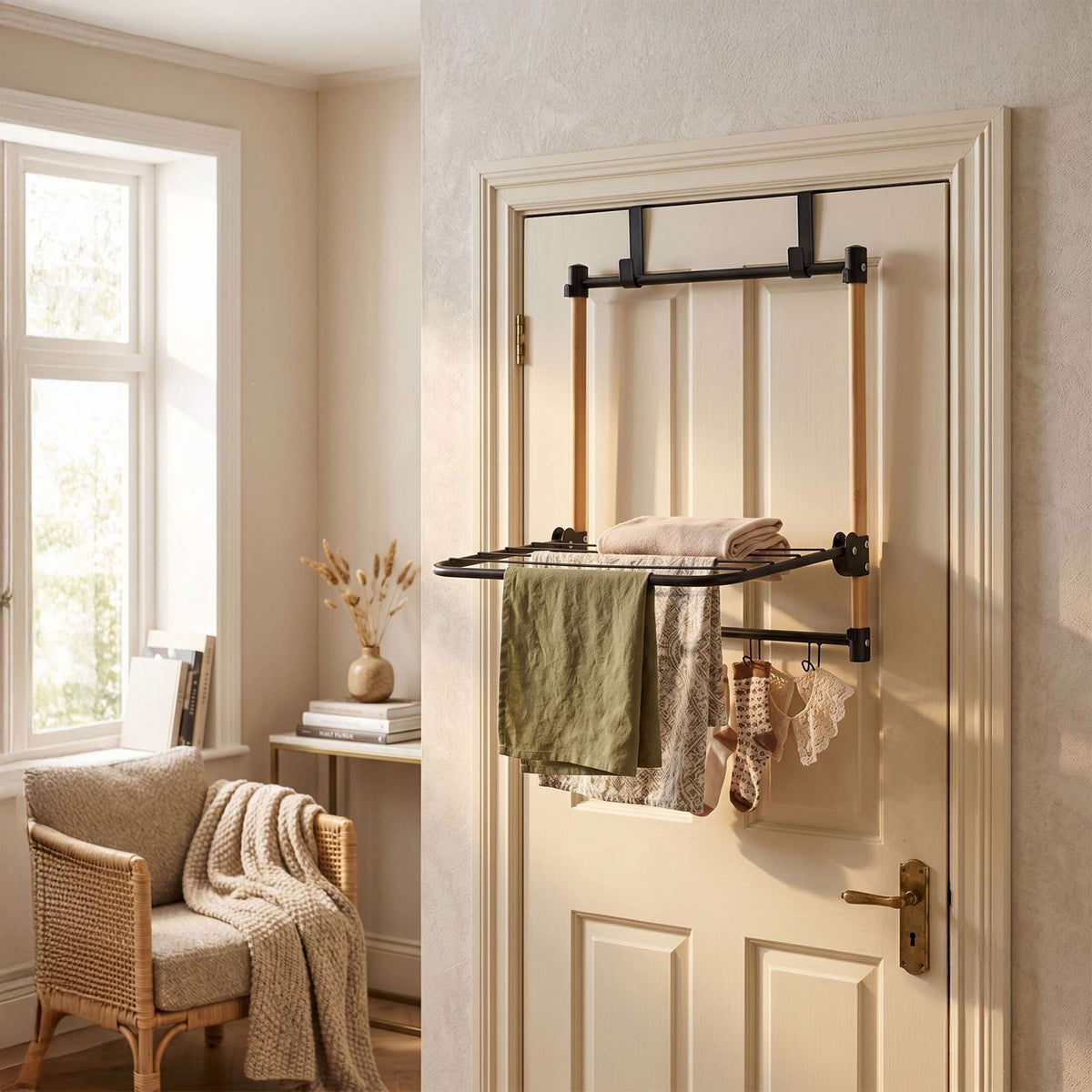 Over-Door Clothes Dryer, Steel & Bamboo, 1.7m Drying Length