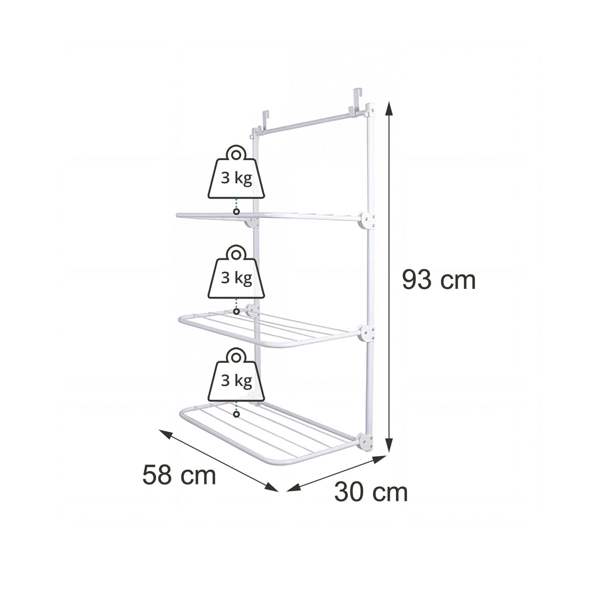Over-Door Clothes Drying Rack, White, Steel, 93x58x30 cm