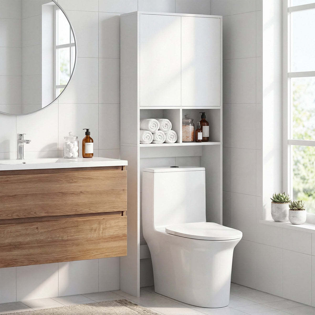 Over-The-Toilet Storage Cabinet, 2 Doors, 2 Shelves, White