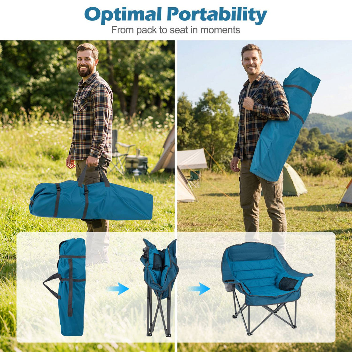 Oversized Camping Chair with Cup Holder – Blue, 500 lbs Capacity