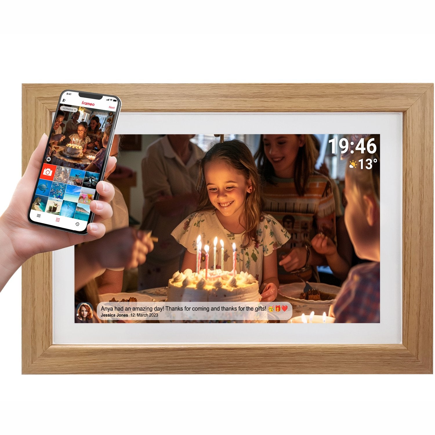 PFF-1543LW 15.6” FULL HD digital Wi-Fi photoframe with FRAMEO photo software and wooden frame