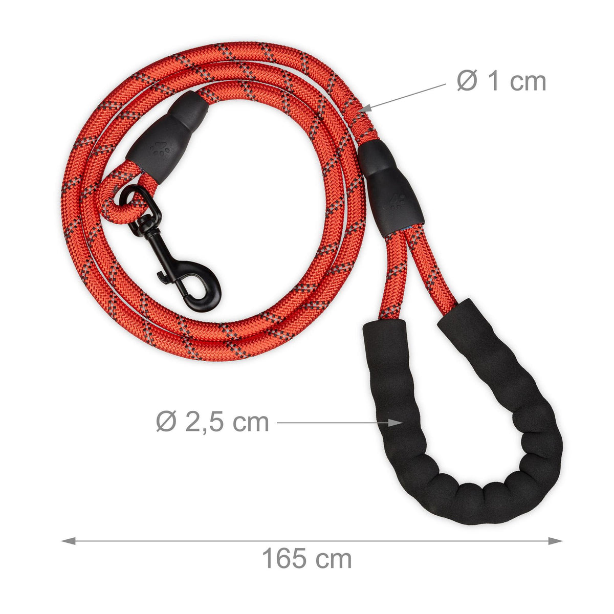 Padded dog leash red 150 cm