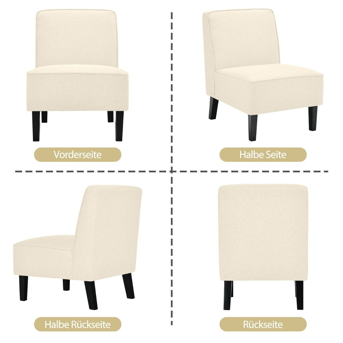 Padded lounge chair with backrest and wooden legs, accent chair, load capacity up to 150 kg, beige