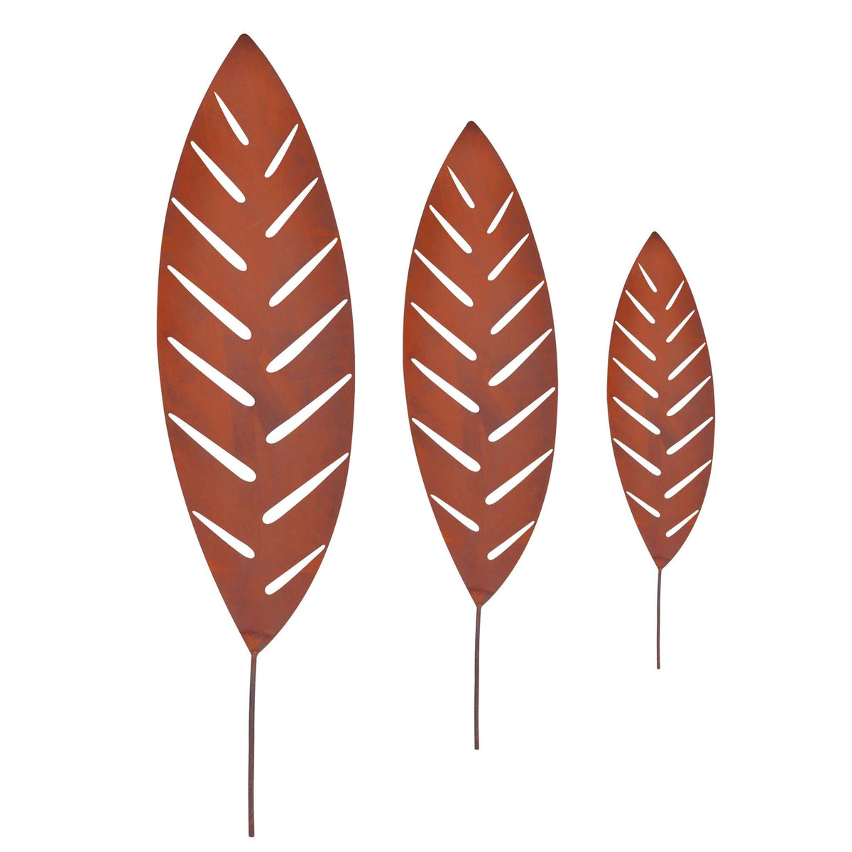 Palm Leaf Garden Stakes Set of 3 – Rust Effect