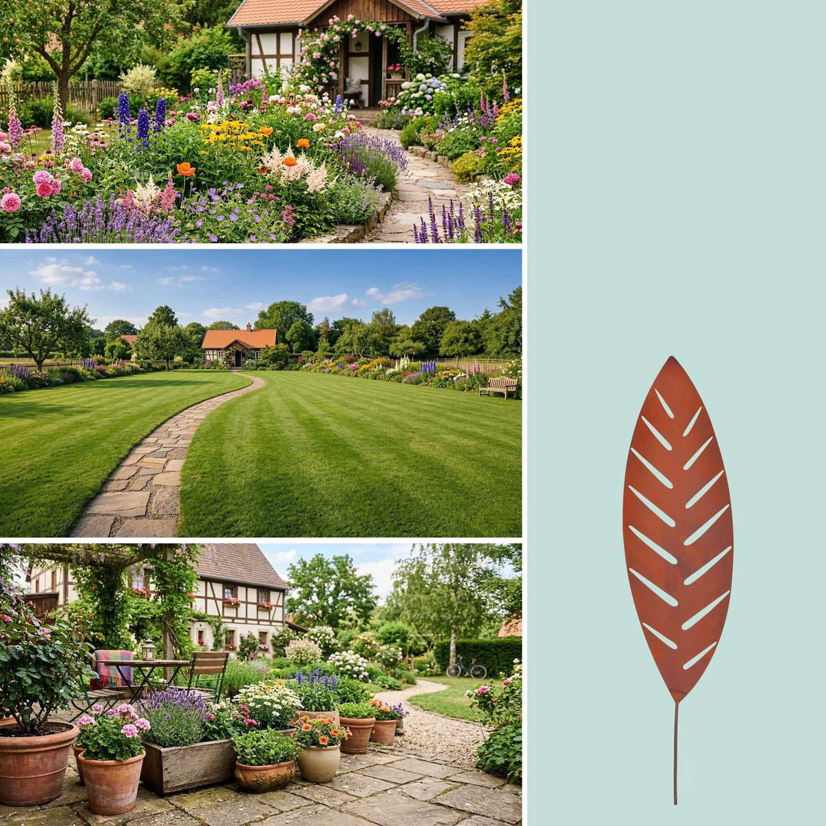 Palm Leaf Garden Stakes Set of 3 – Rust Effect