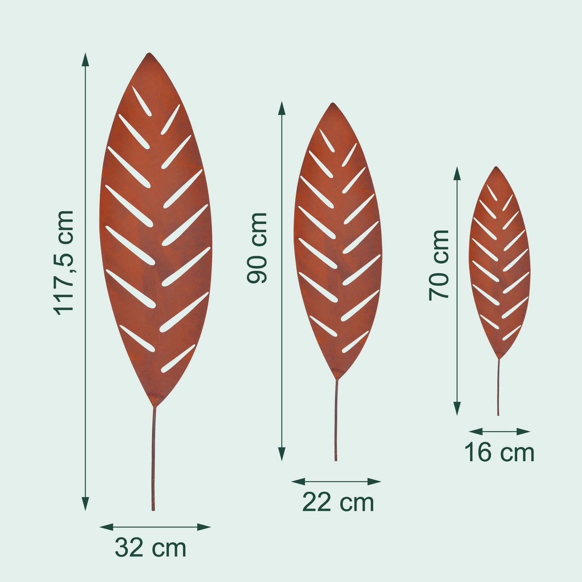 Palm Leaf Garden Stakes Set of 3 – Rust Effect