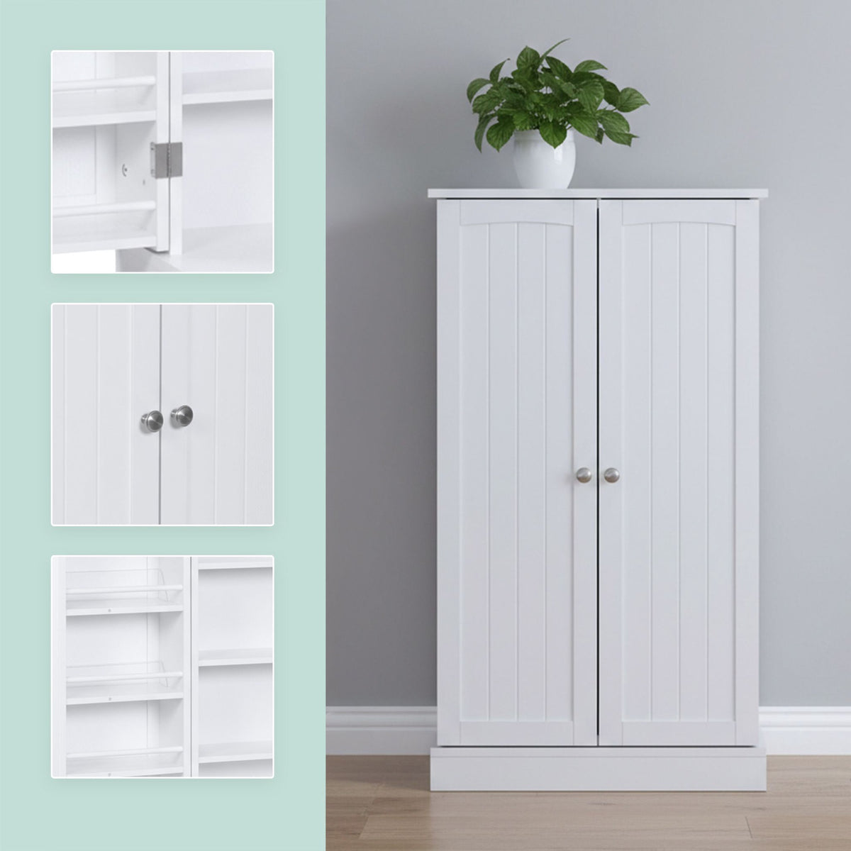 Pantry Cupboard with Adjustable Shelves and Door Rack