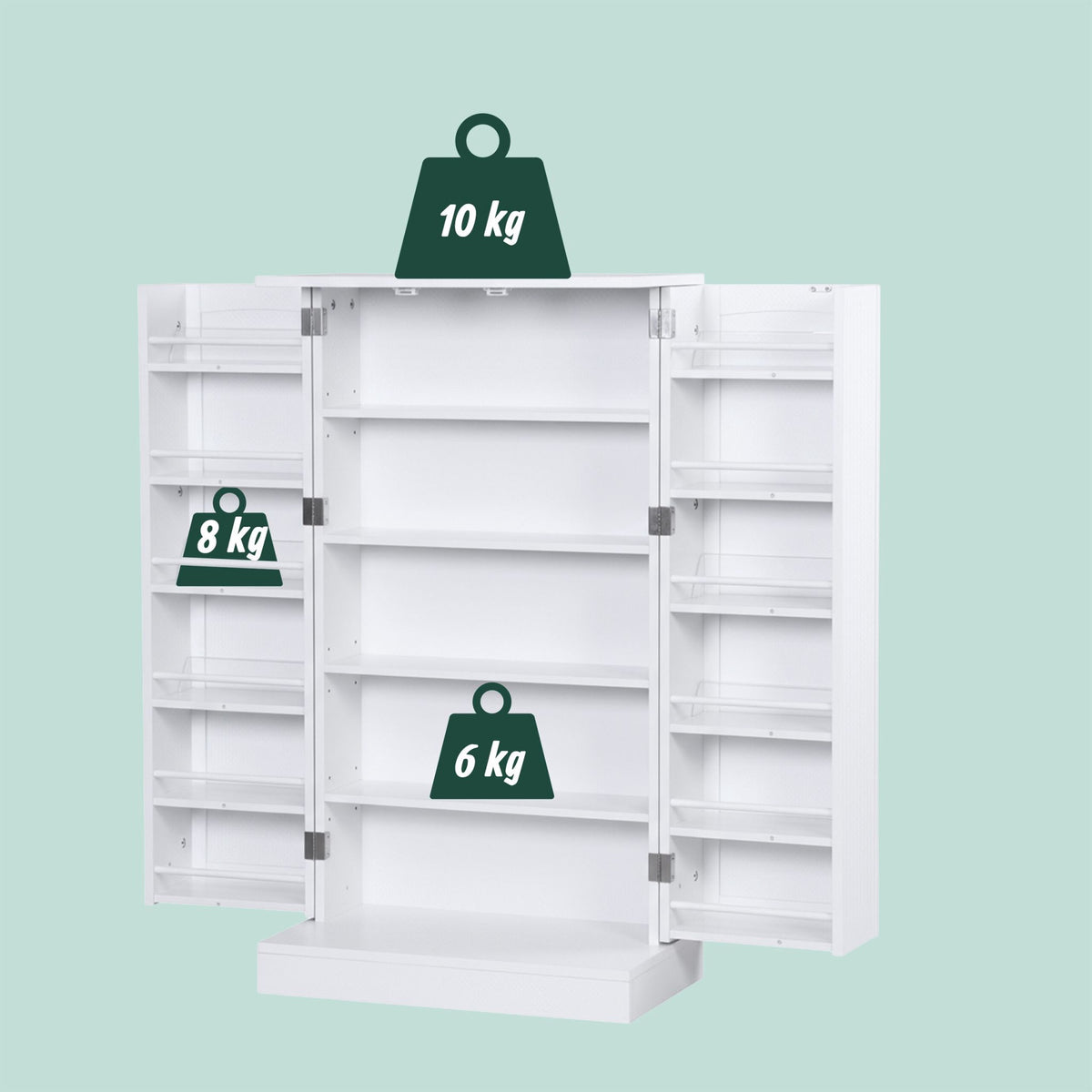 Pantry Cupboard with Adjustable Shelves and Door Rack