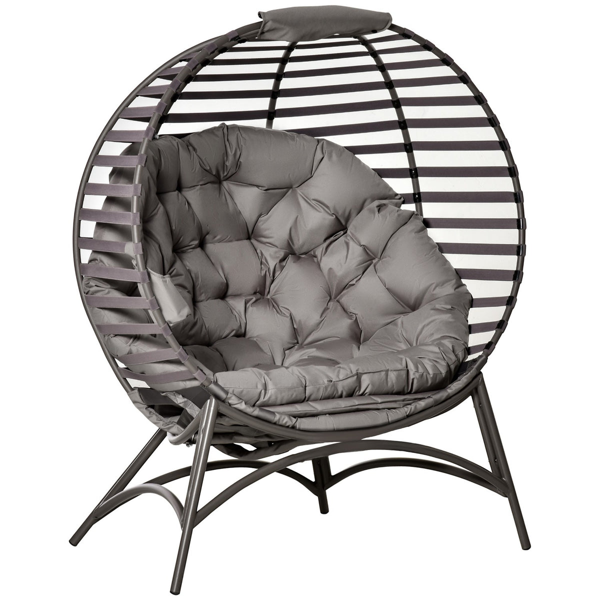 Papasan Chair Garden Chair 2 Baskets Cushions Oval Lounge Chair Foldable Balcony Patio Sand Brown Steel 118X75X139Cm