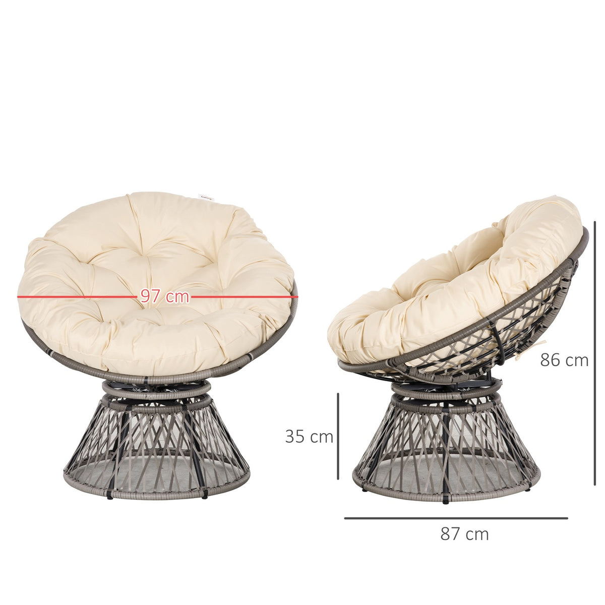 Papasan Chair Wicker Chair Lounger With Seat Cushion 360 Degree Artificial Rattan Metal Frame 87 X 97 X 86 Cm Cream