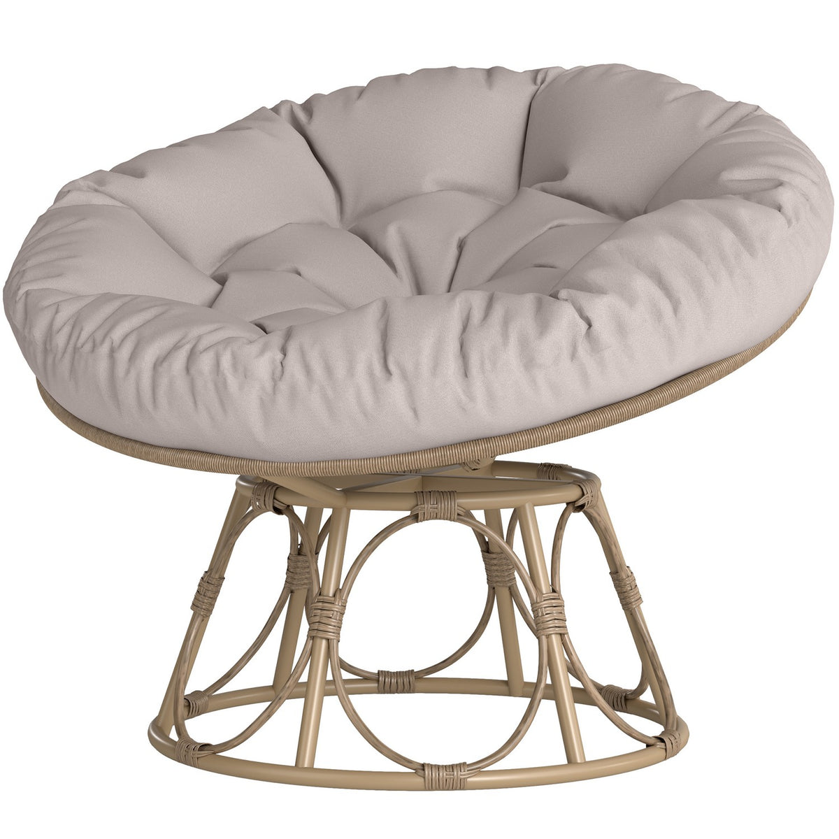 Papasan chair rattan 360° rotating wicker chair with seat cushion diameter 120 cm round outdoor rattan chair swivel chair lounge chair recliner for living room garden balcony light gray