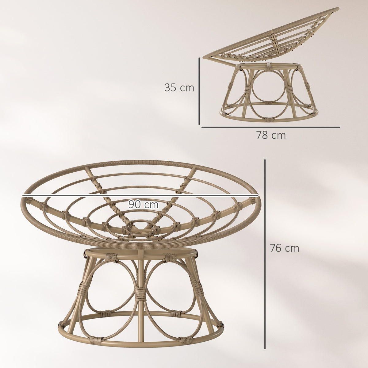 Papasan chair rattan 360° rotating wicker chair with seat cushion diameter 120 cm round outdoor rattan chair swivel chair lounge chair recliner for living room garden balcony light gray