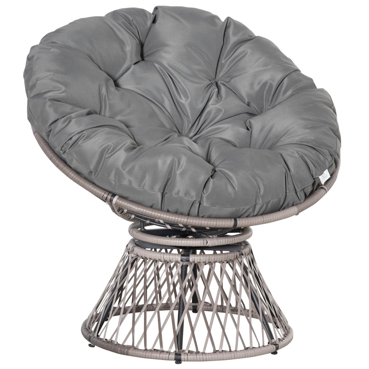 Papasan chair wicker chair with upholstery 360 degree rattan gray W87 x D97 x H86 cm