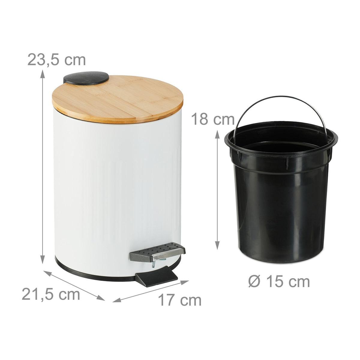 Paper basket for bathroom 3 l with bamboo lid