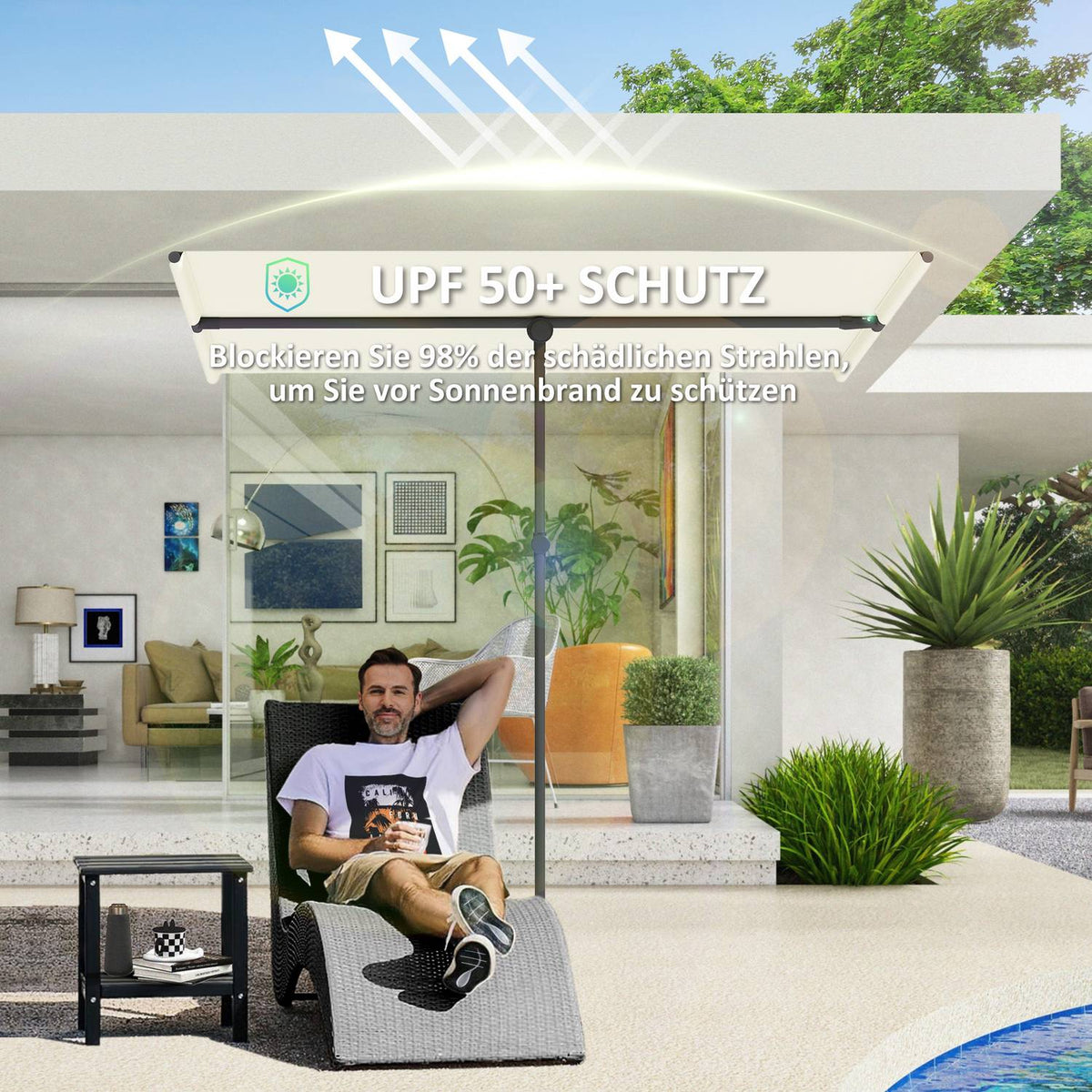 Parasol 180 Degree Rotatable Height Adjustable Garden Umbrella with Aluminum Pole Market Umbrella Sun Protection Umbrella Cantilever Parasol Balcony Umbrella Parasol for Balcony 150 x 205 cm Beige