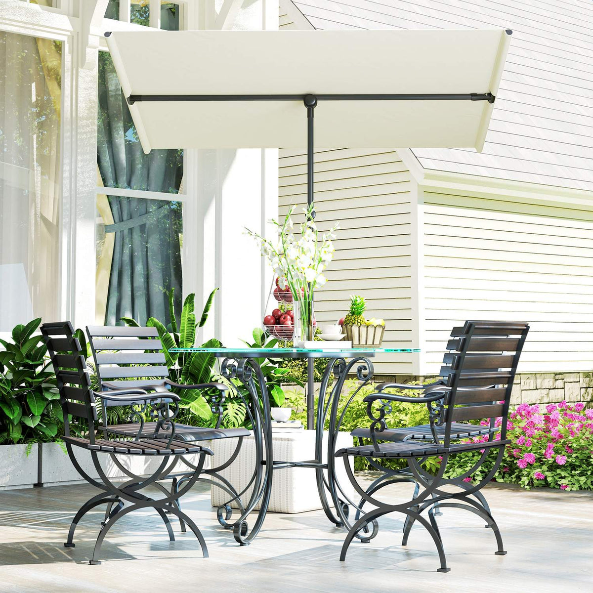 Parasol 180 Degree Rotatable Height Adjustable Garden Umbrella with Aluminum Pole Market Umbrella Sun Protection Umbrella Cantilever Parasol Balcony Umbrella Parasol for Balcony 150 x 205 cm Beige