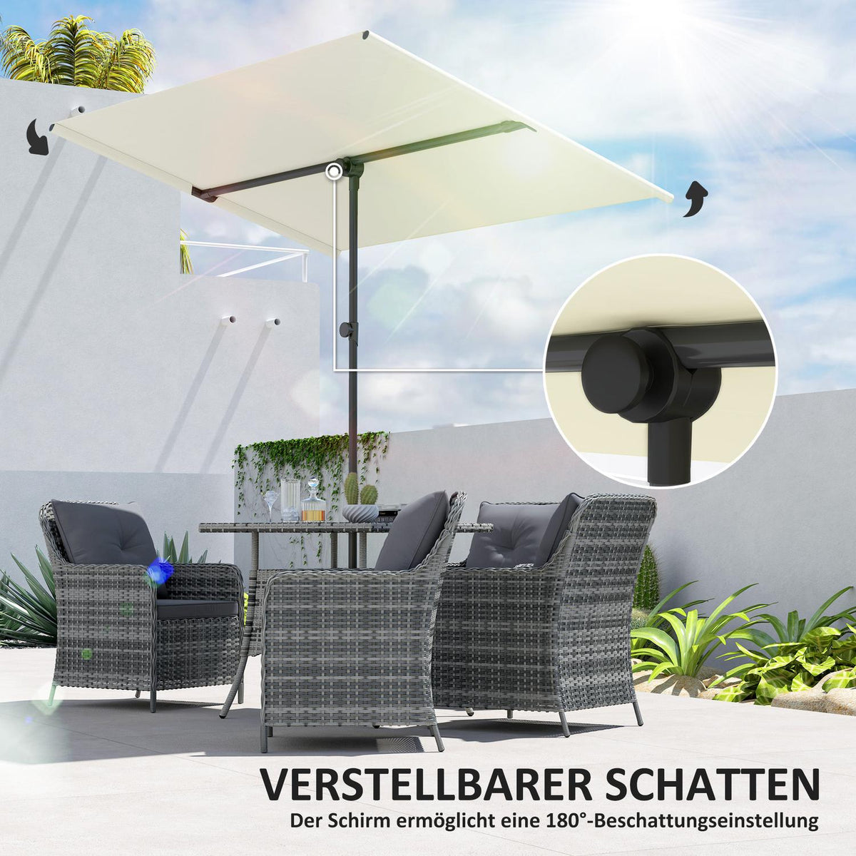 Parasol 180 Degree Rotatable Height Adjustable Garden Umbrella with Aluminum Pole Market Umbrella Sun Protection Umbrella Cantilever Parasol Balcony Umbrella Parasol for Balcony 150 x 205 cm Beige