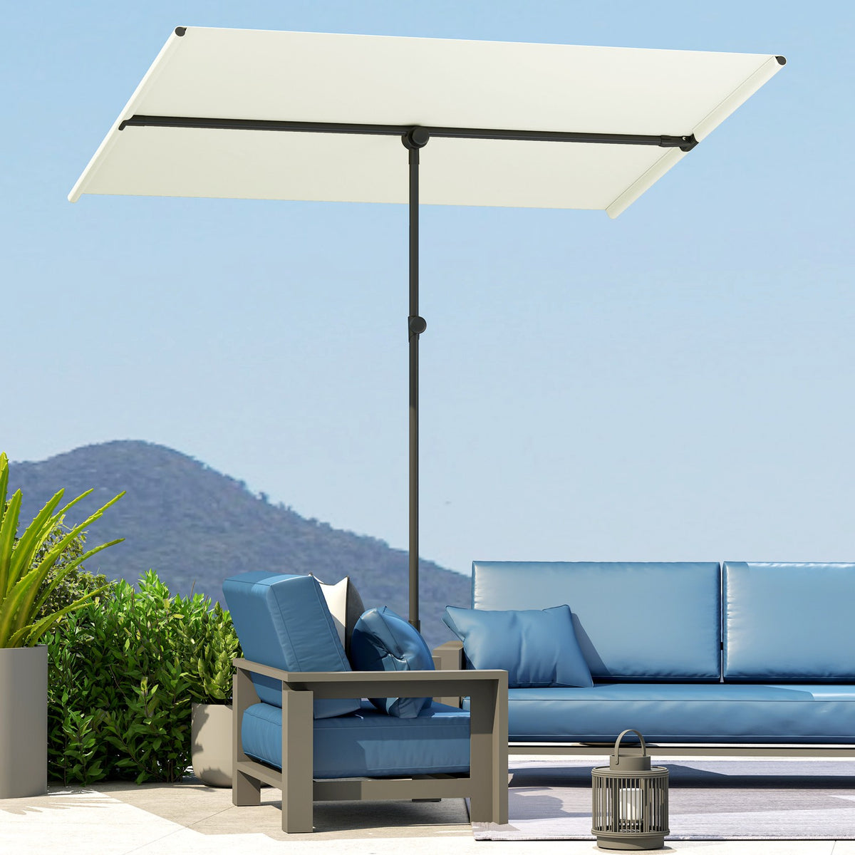 Parasol 180 Degree Rotatable Height Adjustable Garden Umbrella with Aluminum Pole Market Umbrella Sun Protection Umbrella Cantilever Parasol Balcony Umbrella Parasol for Balcony 150 x 205 cm Beige