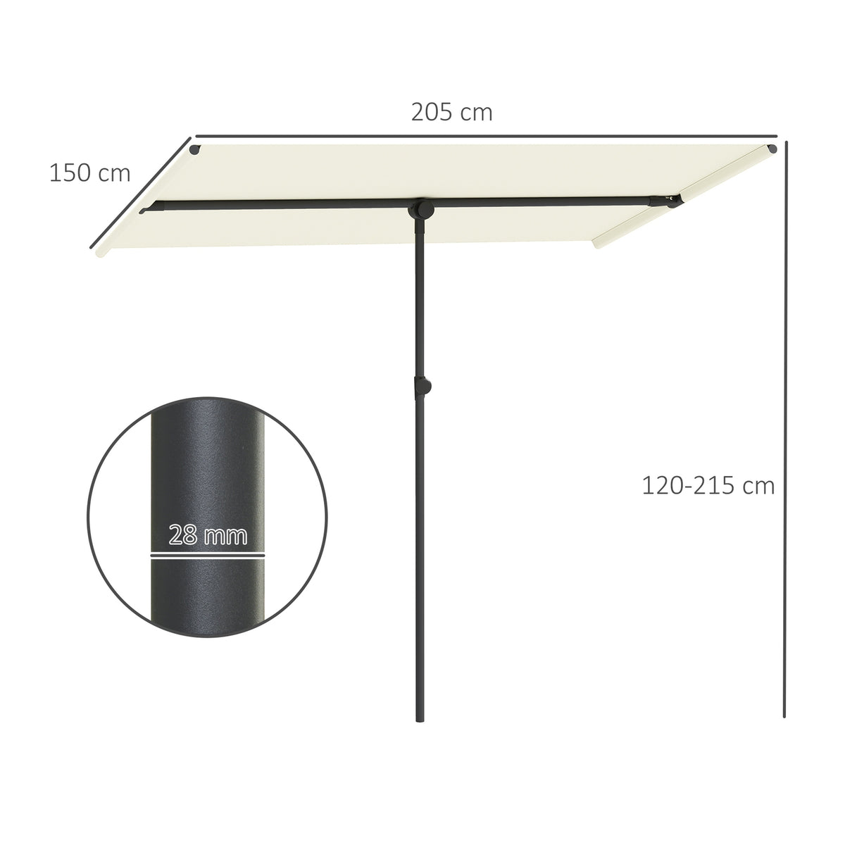 Parasol 180 Degree Rotatable Height Adjustable Garden Umbrella with Aluminum Pole Market Umbrella Sun Protection Umbrella Cantilever Parasol Balcony Umbrella Parasol for Balcony 150 x 205 cm Beige
