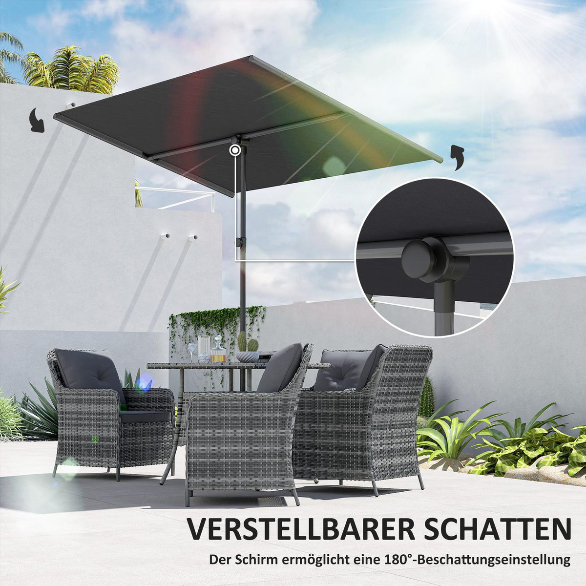 Parasol 180 Degree Rotatable Height Adjustable Garden Umbrella with Aluminum Pole Market Umbrella Sun Protection Umbrella Cantilever Parasol Balcony Umbrella Parasol for Balcony 150 x 205 cm Dark Gray