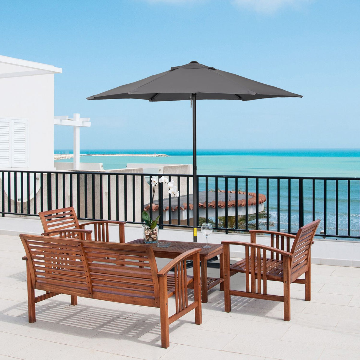 Parasol Ø196 cm, rotating parasol with folding function, hexagonal balcony umbrella, beach umbrella, windproof, stable market umbrella, crank umbrella, sun protection for beach, balcony, garden, dark gray