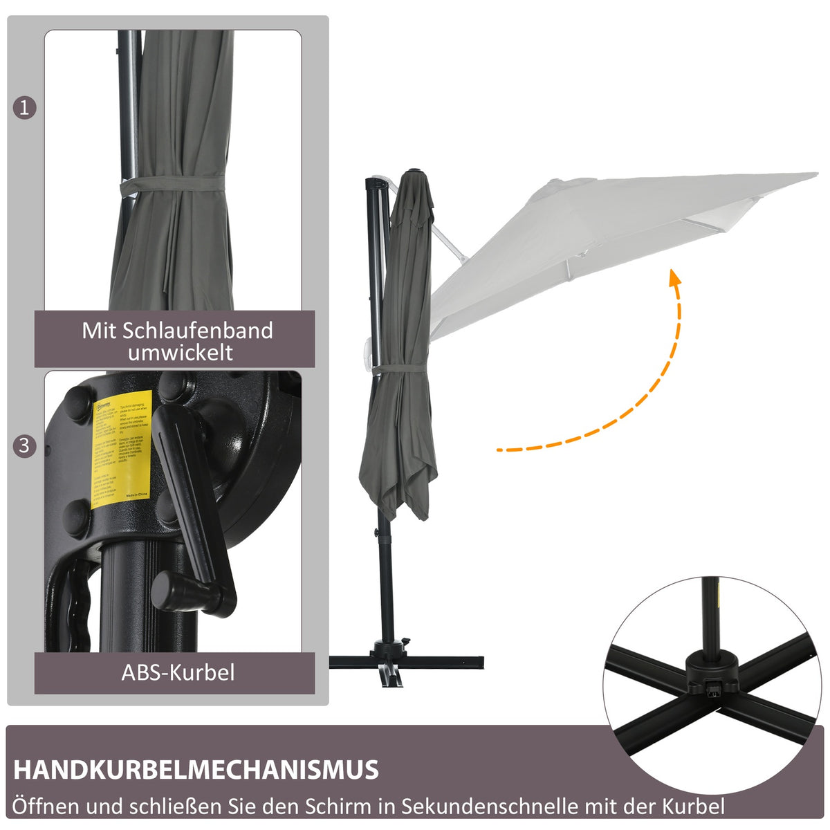 Parasol 245X245Cm Garden Parasol Cantilever Umbrella With Crank, Rotatable, Adjustable, Roma Umbrella, Grey