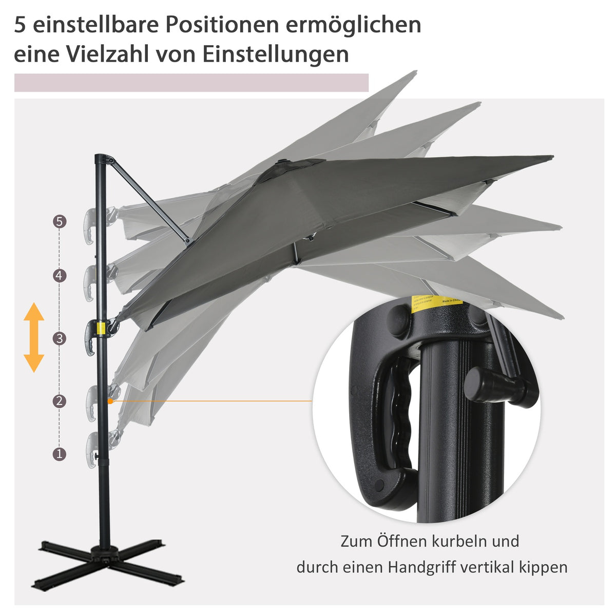 Parasol 245X245Cm Garden Parasol Cantilever Umbrella With Crank, Rotatable, Adjustable, Roma Umbrella, Grey