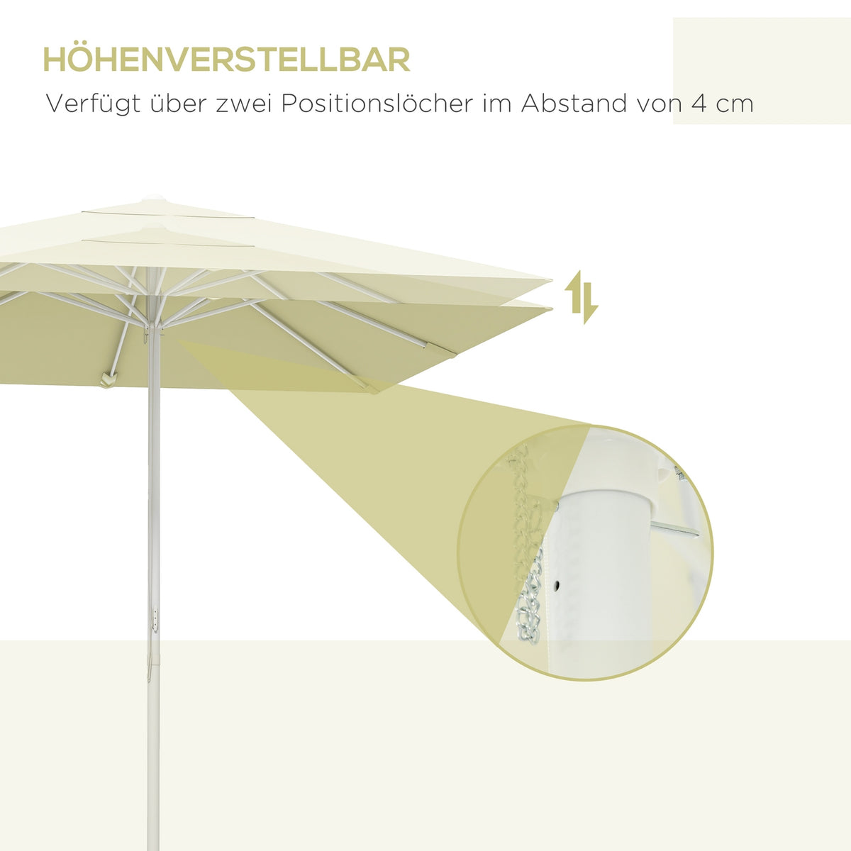 Parasol 2.5X2.5M Height-Adjustable Balcony Umbrella, Patio Umbrella, Beach Umbrella With Aluminum Frame, Beige