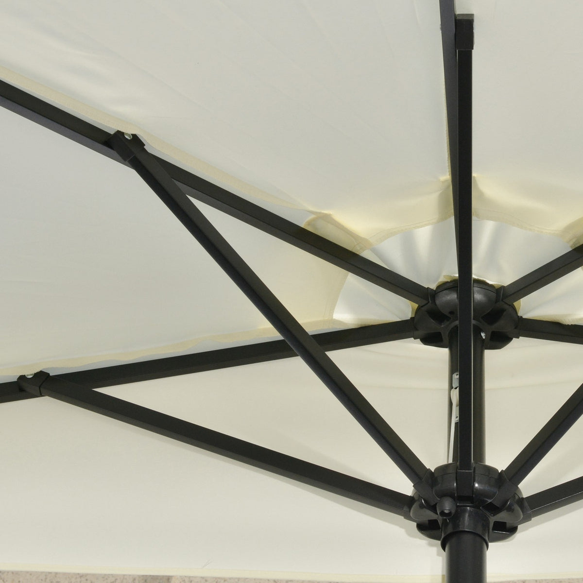 Parasol 265 X 240 Cm Half Umbrella Balcony Umbrella With Led Half Round Patio Umbrella With Hand Crank Solar Panel For Garden Metal Beige
