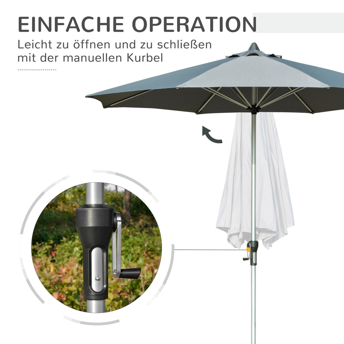 Parasol 2.7M Balcony Market Umbrella 8 Ribs Sun Protection Aluminum Polyester Dark Gray