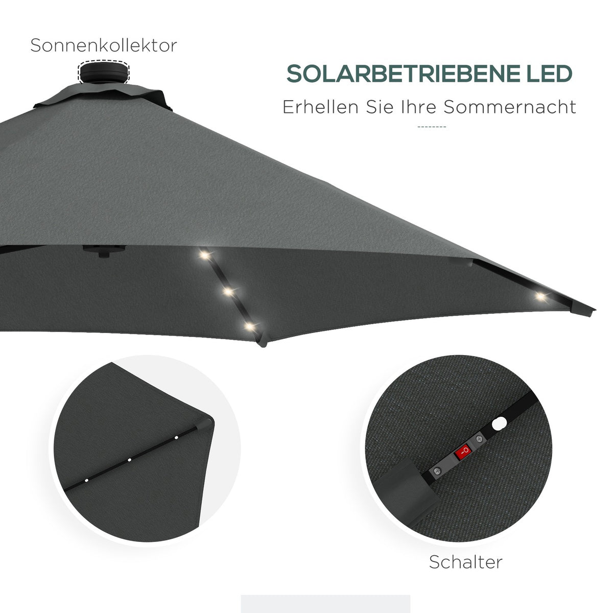 Parasol, Ø290 Cm Cantilever Umbrella With Uv Protection, Led Balcony Umbrella With Cross Base, Patio Umbrella With Protective Cover, Steel, Dark Gray