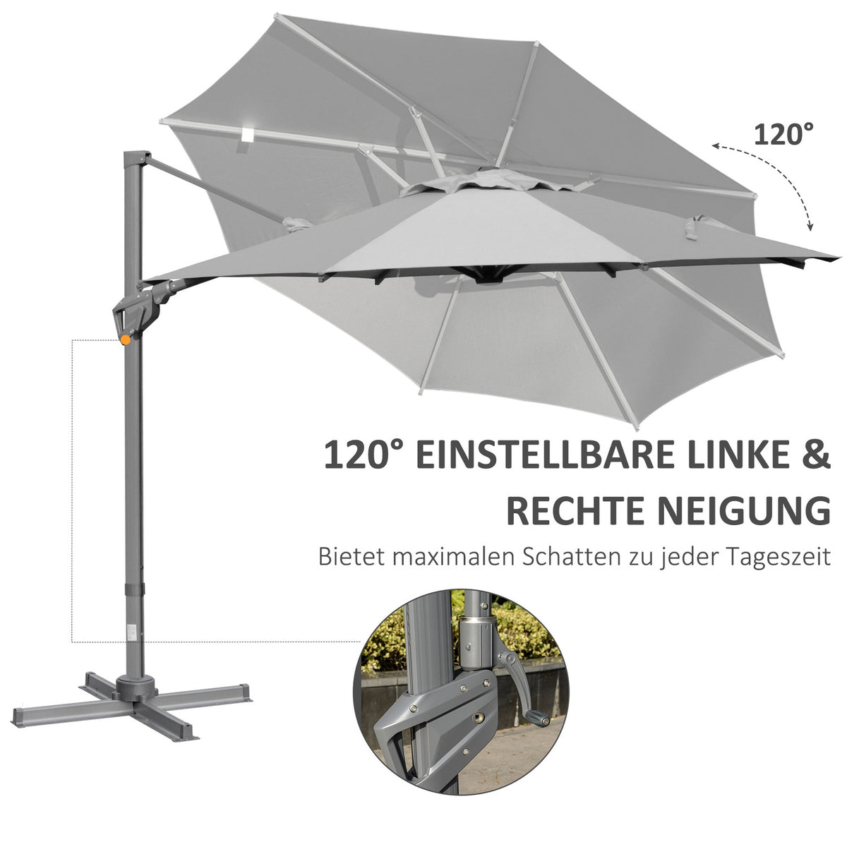 Parasol Ø300 Cm Crank Umbrella Cantilever Umbrella With Crank Device Sun Protection Aluminum Roma Umbrella Tilt Angle Adjustable Dark Gray