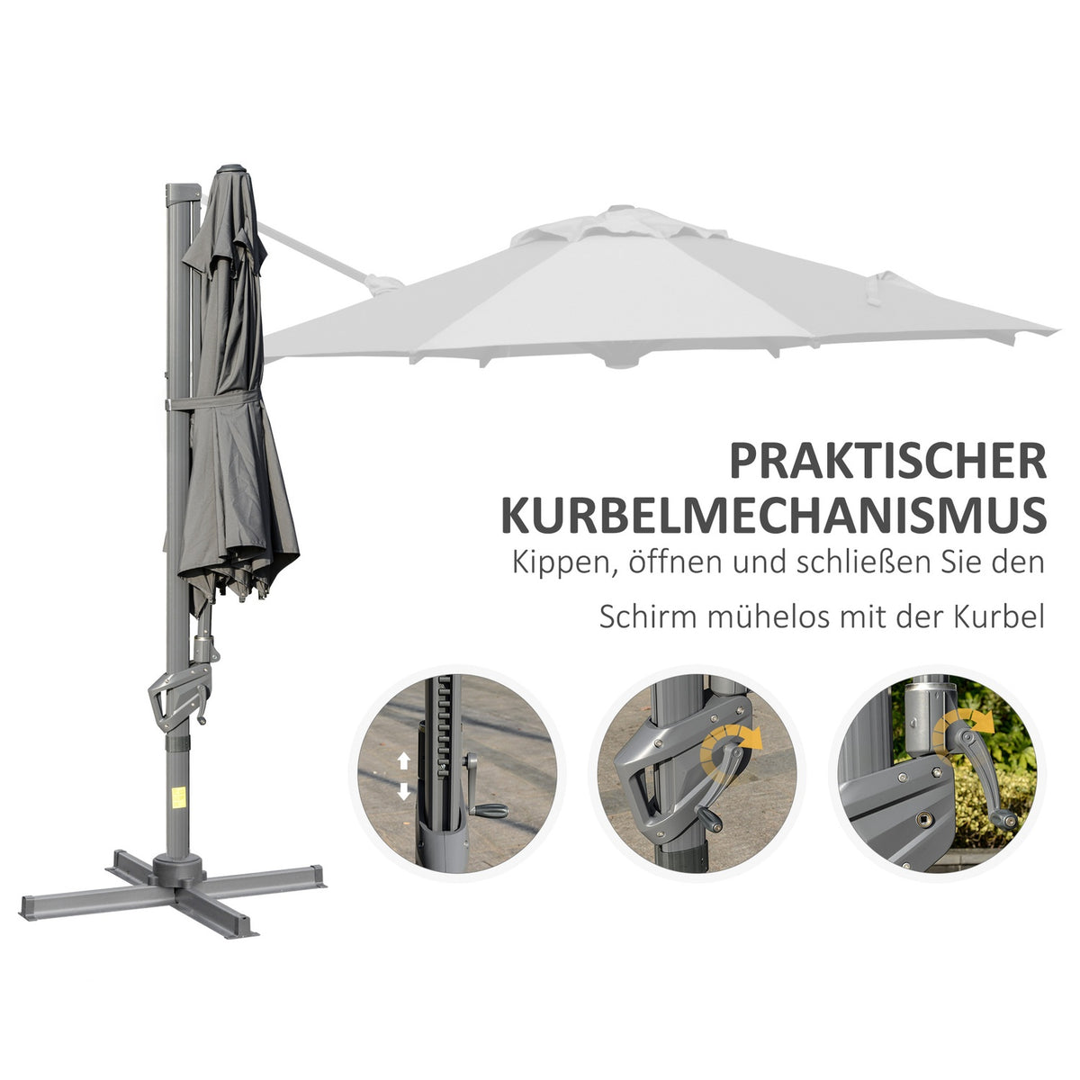 Parasol Ø300 Cm Crank Umbrella Cantilever Umbrella With Crank Device Sun Protection Aluminum Roma Umbrella Tilt Angle Adjustable Dark Gray