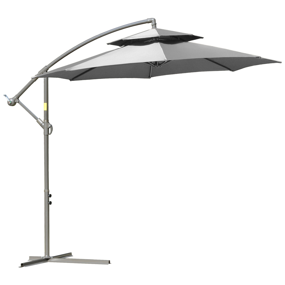 Parasol Cantilever Umbrella Ø2.67 X 2.45 M Crank Umbrella With Double Roof Cross Base Steel Outdoor Sun Protection Polyester Steel Light Gray