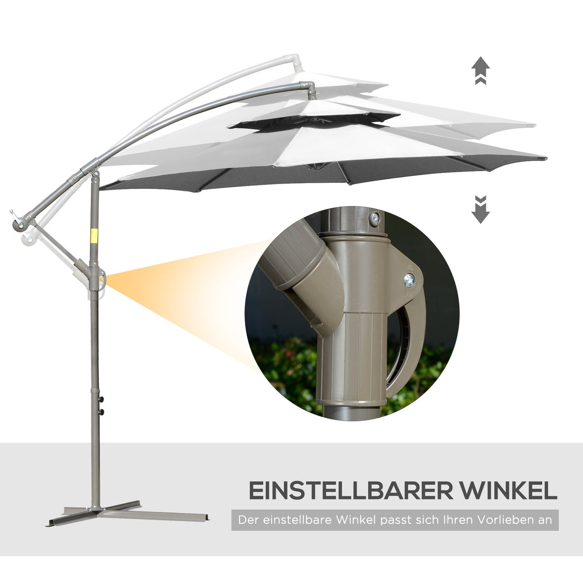 Parasol Cantilever Umbrella Ø2.67 X 2.45 M Crank Umbrella With Double Roof Cross Base Steel Outdoor Sun Protection Polyester Steel Light Gray