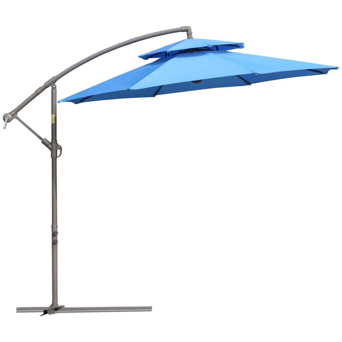 Parasol Cantilever Umbrella Ø2.67 X 2.7 M Crank Umbrella With Double Roof Cross Base Steel Outdoor Sun Protection Polyester Steel Blue