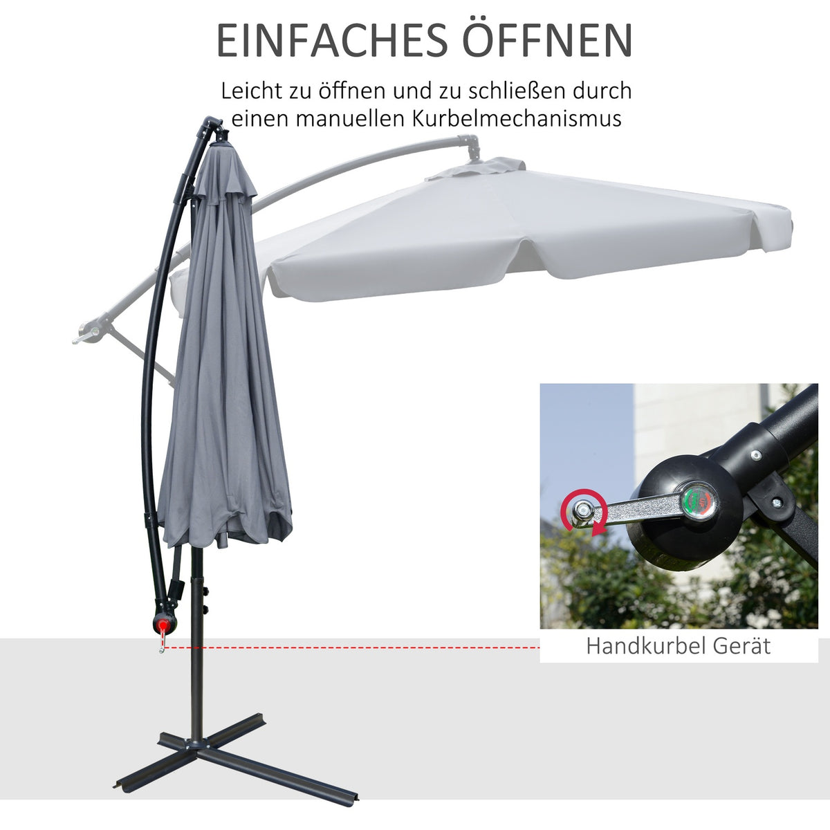 Parasol Cantilever Umbrella With Hand Crank Ruffles Ø2.65 X 2.65H M Garden Umbrella Sun Protection Garden Balcony Dark Gray